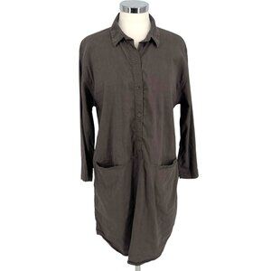 Eileen Fisher Linen Blend Shirt Dress Pockets Gray Brown Size Medium